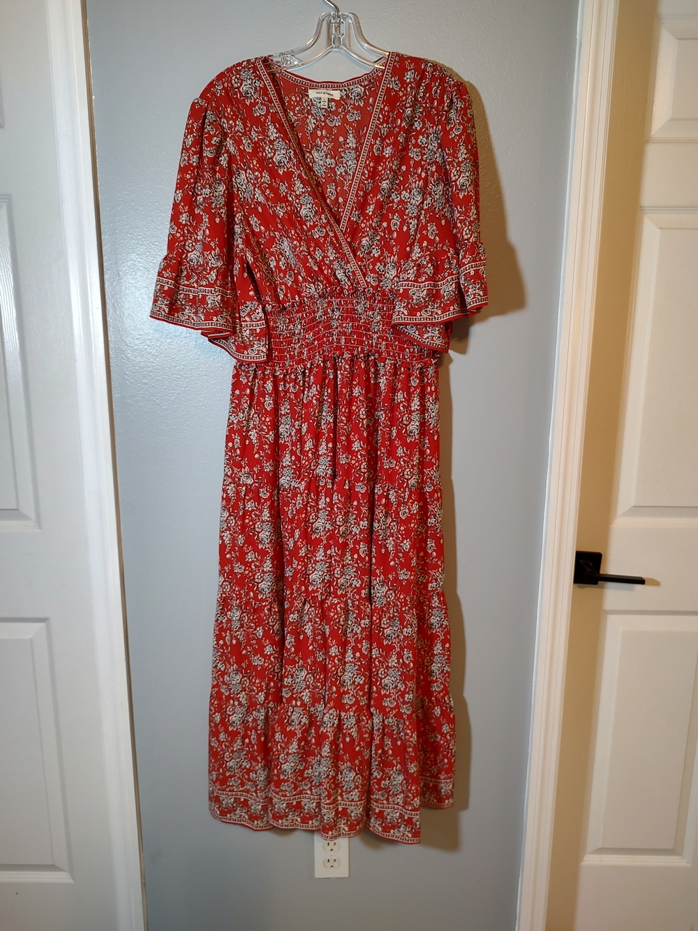 Max Studio Red Floral Wrap Midi Dress